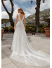 Beaded Ivory Lace Tulle Wedding Dress With Long Train